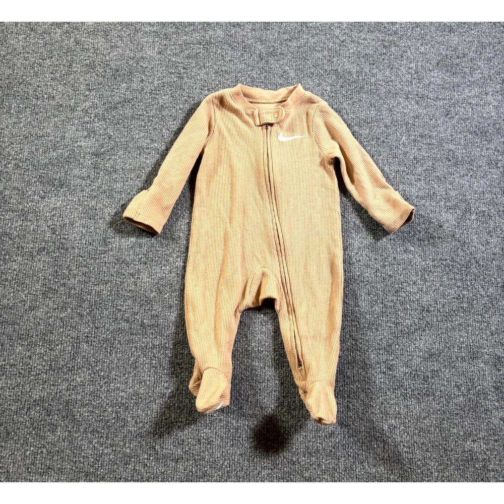 Nike Coverall Infant 3M Beige Polyester Waffle Knit Swoosh Logo Full-Zip Stretch